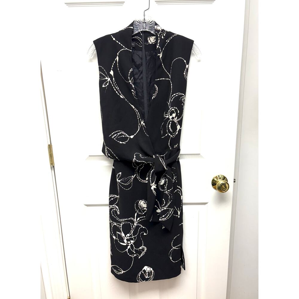 Jones New York Dress Faux Wrap Black White Floral Sleeveless,  Women's Size 10